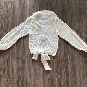 DEVON WINDSOR Womens White Textured Lace Top Long Sleeve V Neck